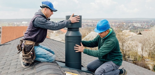 roofers installing a chimney